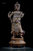 中国17世纪  木雕漆金髹漆韦驮立像