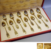 约1900年 法国爱马仕 银器制造商Puiforcat博艺府家出品 950纯银镀金帝政风格咖啡勺 （一组）